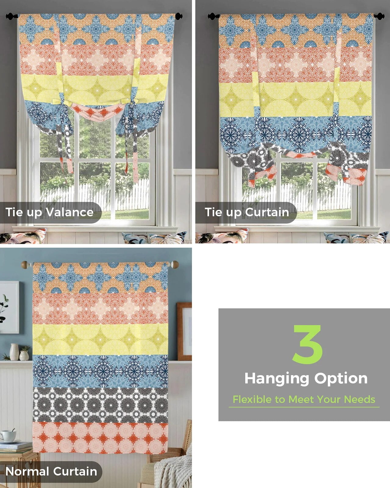 Boho Tribal Totem Curtains for Living Room Bedroom Modern Tie Up Window ...