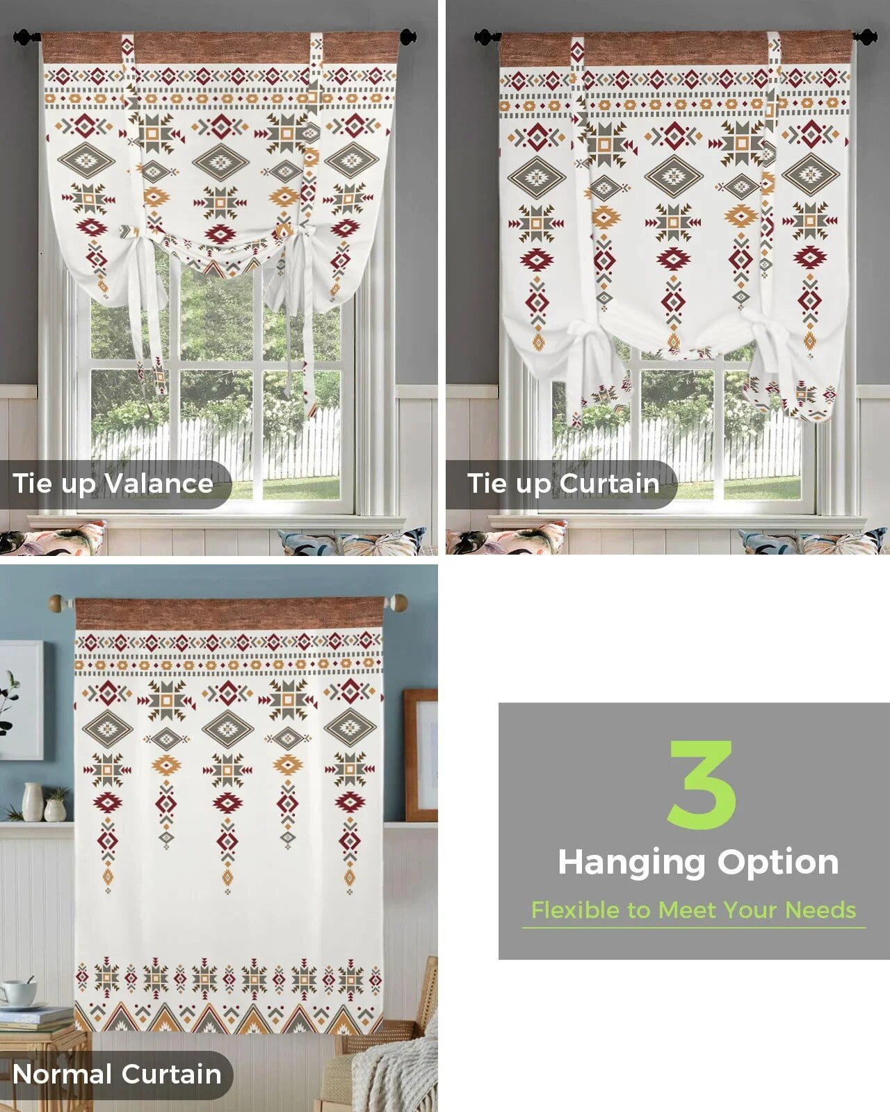 Boho Tribal Totem Curtains for Living Room Bedroom Modern Tie Up Window