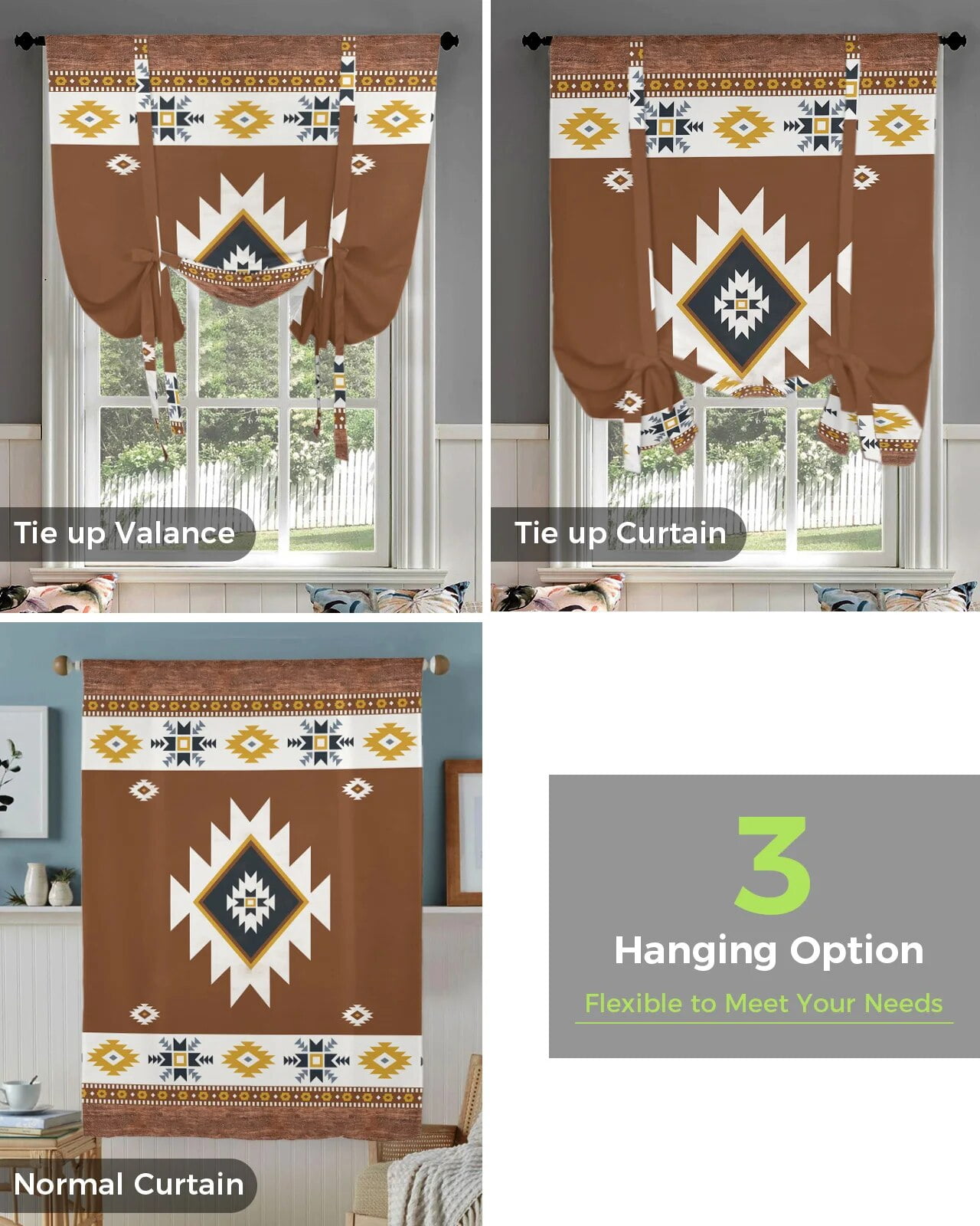 Boho Tribal Totem Curtains for Living Room Bedroom Modern Tie Up Window