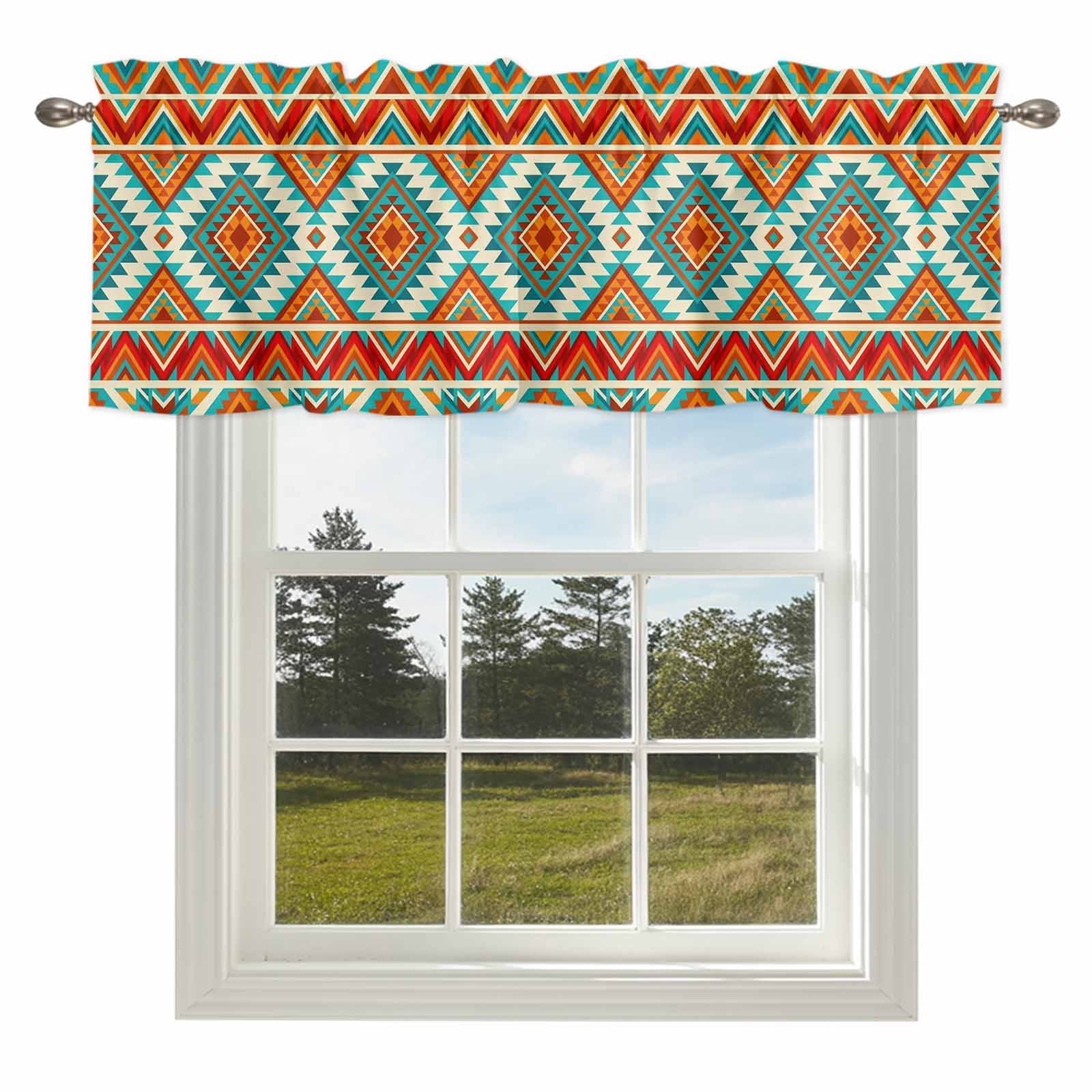 Boho Tribal Valances for Windows, 42x12in, Orange Teal Tribal Ethnic ...