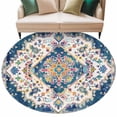 thumbnail image 1 of Boho Tribal Washable Round Area Rug 8 ft, Retro Style Flowers , Soft Non Slip Rugs Stain Repellent Indoor Felt Carpet for Living Dining Room Bedroom Home Office, 1 of 9