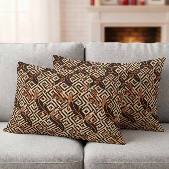 Boho Tribal Waterproof Outdoor Throw Pillow Covers 20"x12" Pack 2, Pillow Cases Throw Cushion Cover with Zipper, Abstract Floral Geometric Pattern Art Vintage Washable Pillowcase for Poolside Sofa