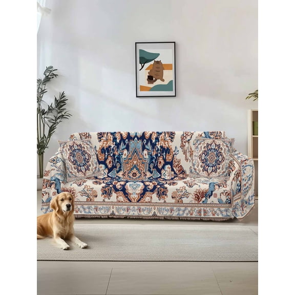 Boho Tribe Couch Cover Sofa Covers 3 Cushion Sectional Couch, Southwest Aztec Colorful Abstract Pattern Washable Sofa Covers Slipcover Sectional Sofa Cover, Furniture Protector 71"x150"