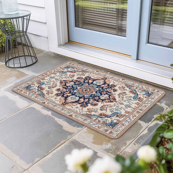 Boho Tribe Door Mat Indoor Outdoor, Southwest Aztec Colorful Abstract Pattern Non Slip Welcome Mat with Rubber Backing, Absorbent Fabric Front Door Mats Entryway Rug for Home Patio Entrance 16"x24"