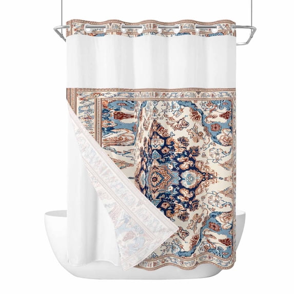 Boho Tribe No Hook Shower Curtain Waterproof, Bathroom Curtains with Snap in Liners and See Through Top Window, Southwest Aztec Colorful Abstract Pattern Hotel Style Bathtub Curtains Shower 72"Wx96"L