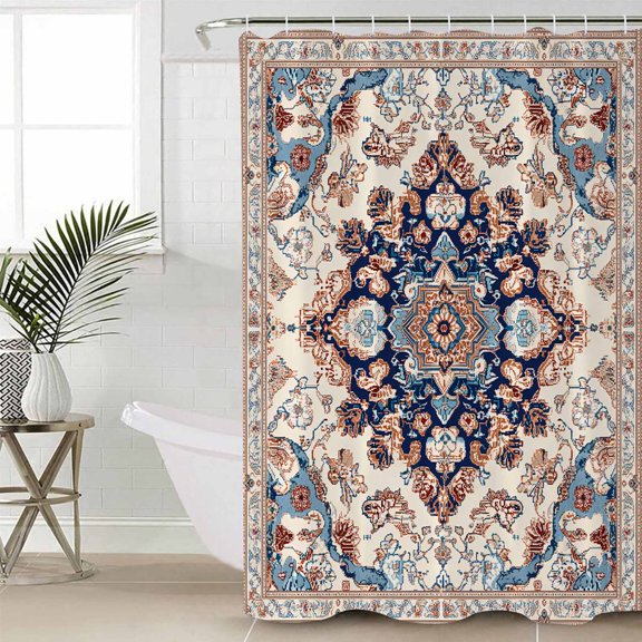 Boho Tribe Long Shower Curtain Set, Waterproof Shower Curtains for Bathroom, Southwest Aztec Colorful Abstract Pattern Washable Fabric Cloth Bath Curtain for Bathtub with Hooks 72x84 Inches