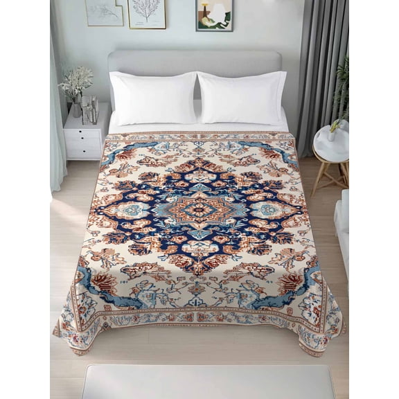 Boho Tribe Queen Size Flat Sheet, Wrinkleproof & Fadeproof Cooling Flat Bed Sheet Only, Southwest Aztec Colorful Abstract Pattern Breathable Soft Bedding Top Sheets 90 x 102 Inches