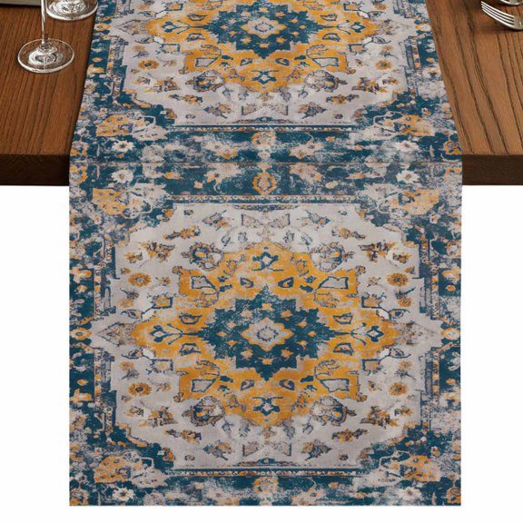 Boho Tribes 108 Inch Table Runner, Vintage Southwest Tribal Modern Art Farmhouse Dresser Scarf Cotton & Linen Tablerunner for Dining/Kitchen Island/Holiday Party Décor 13" x 108"