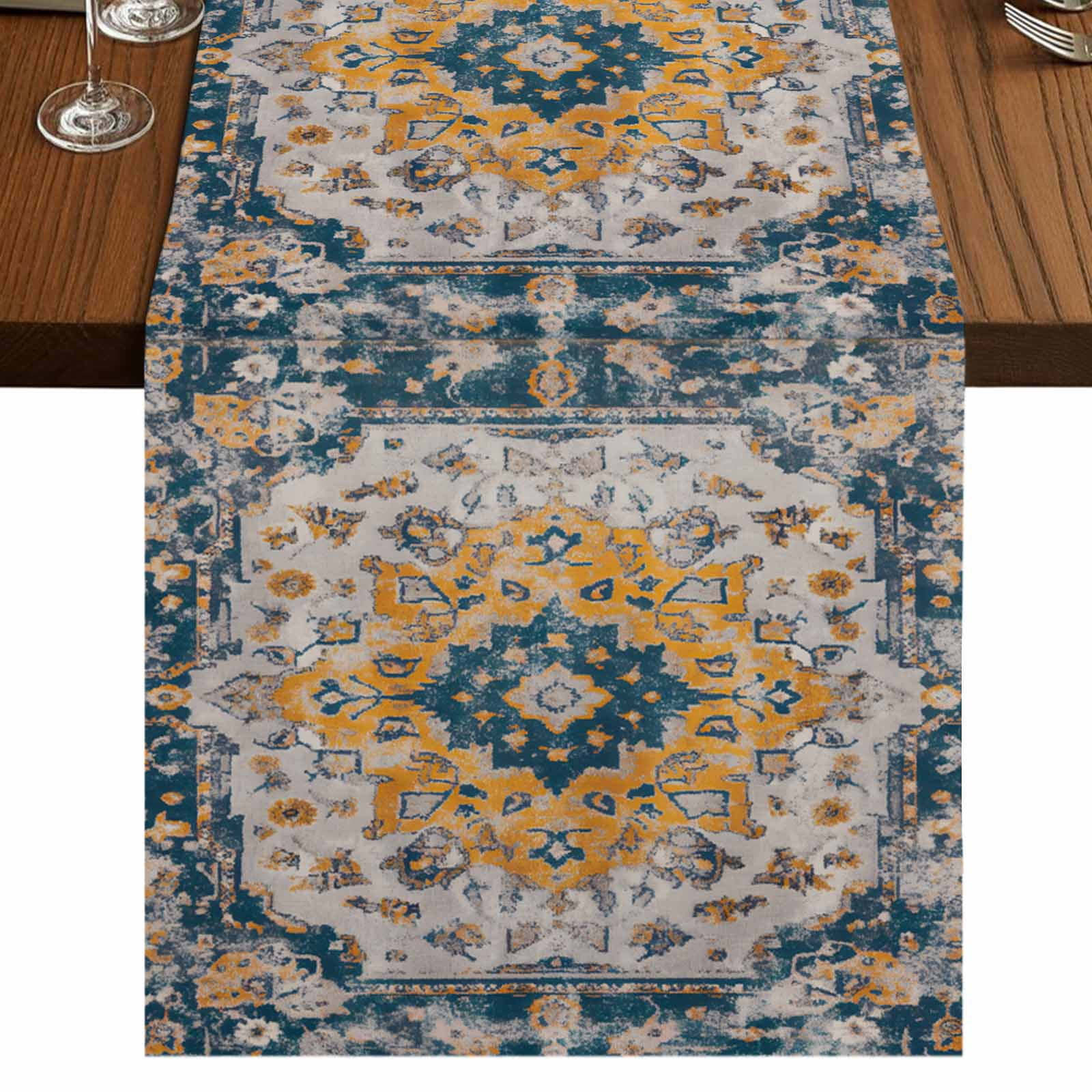 Boho Tribes 48 Inch Table Runner, Vintage Southwest Tribal Modern Art ...