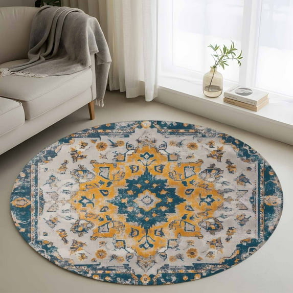 Boho Tribes Round Area Rug 3.3 FT, Non Slip Small Entryway Kitchen Mat, Vintage Southwest Tribal Modern Art Washable Soft Circular Rug Non-Shedding Door Mat for Bathroom Playroom Kids Room