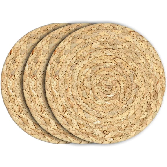 Boho Trivets for Hot Dishes, Pots and Pans, Farmhouse Water Hyacinth Hot Pads, Straw Pot Holders for Kitchen, Rustic Braided Heat Resistant Mat, Jute Coasters Set Wicker Decor