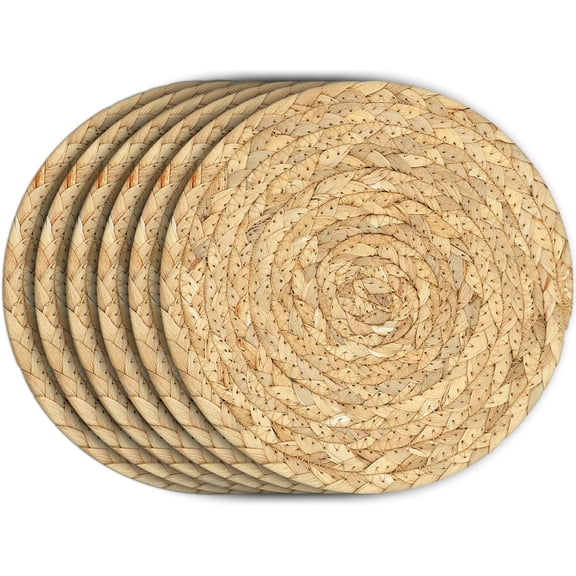 Boho Trivets for Hot Dishes, Pots and Pans, Farmhouse Water Hyacinth Hot Pads, Straw Pot Holders for Kitchen, Rustic Braided Heat Resistant Mat, Jute Coasters Set Wicker Decor