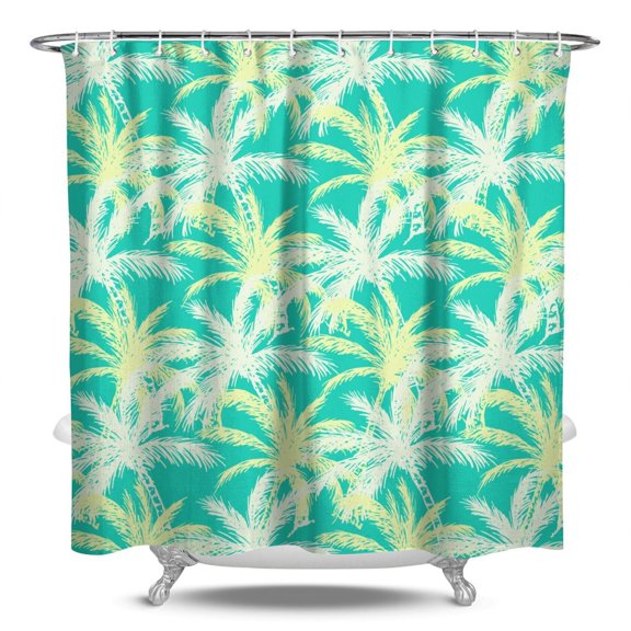 Boho Tropical Beach Shower Curtain with Vibrant Palm Trees, Waterproof Fabric, Machine Washable, Hooks Included, Summer Beach Palm Trees and Hawaiian Sunset