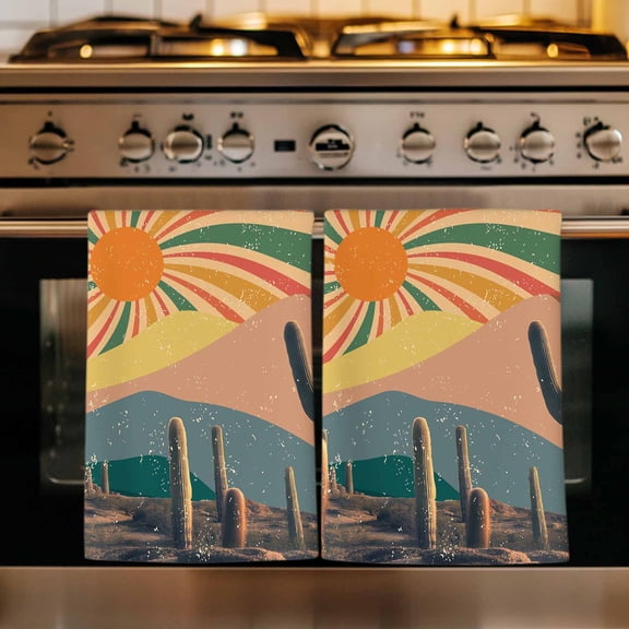 Boho Tropical Cactus Kitchen Towels Set of 1, Modern Abstract Art Summer Botanical Absorbent Dish Towels for Kitchen, Microfiber Hand Towel, Quick Drying Tea Towel for Cleaning Decorative Dishcloths