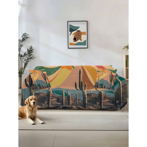 Boho Tropical Cactus Sofa Covers for 2-3 Cushion Couch L-Shaped Sectional, Modern Abstract Art Summer Botanical Washable Sofa Covers Slipcover for Living Room Furniture, Couch Cover Blanket 71"x134"