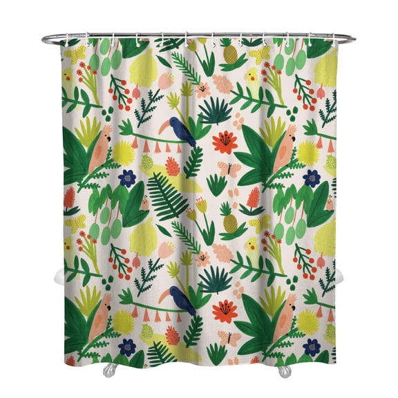 Boho Tropical Floral Shower Curtain 72x84 Inch Waterproof Bathroom Decor, Exotic Floral Print Polyester Fabric with Rust-Resistant Grommets & 12 Hooks, Quick Dry