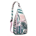 thumbnail image 1 of Boho Tropical Floral Sling Backpack – Hawaiian Print Hiking Daypack with Jungle Leaves, Hibiscus & Palm Leaf Design, Lightweight & Waterproof for Summer Beach & Resort Travel, 1 of 4