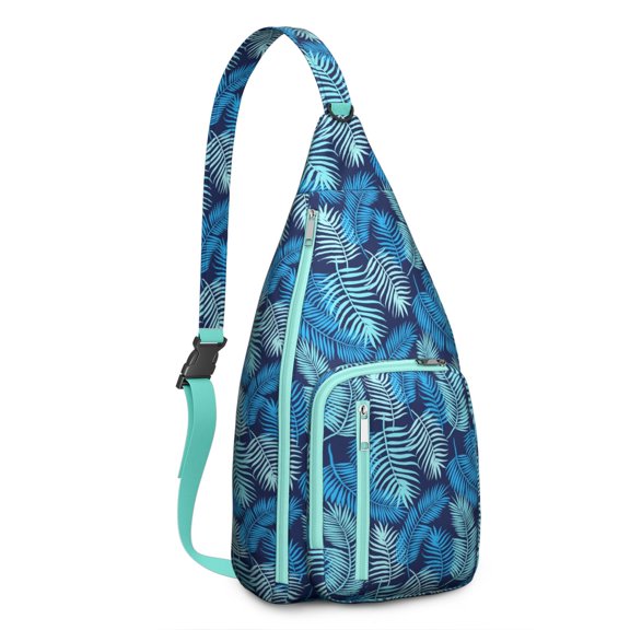 Boho Tropical Floral Sling Backpack – Hawaiian Print Hiking Daypack with Jungle Leaves, Hibiscus & Palm Leaf Design, Lightweight & Waterproof for Summer Beach & Resort Travel