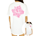 thumbnail image 1 of Boho Tropical Ocean Hibiscus Back Print Womens White Short Sleeve T-Shirt Oversized Tops, 1 of 5