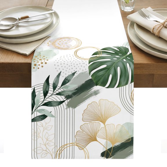 Boho Tropical Palm Leaves Table Runner Summer Ginkgo Leaf Modern Tablerunners 13 x 72 Inch, Table Decorations Tabletop Scarf for Summer Gathering Holiday Farmhouse Kitchen Dining Decor