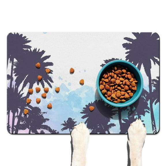 Boho Tropical Paradise Non-Slip Dog Feeding Mat - Absorbent Food Pad - Vibrant Neon Aesthetic - Multi-Layer Structure - Keeps Floors Tidy