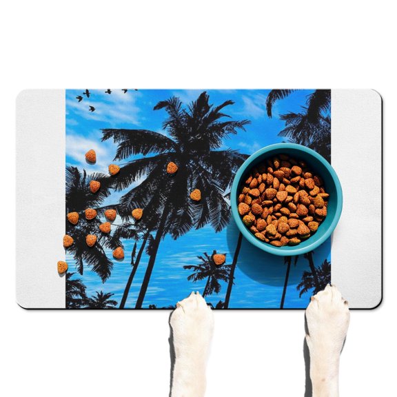 Boho Tropical Paradise Non-Slip Dog Feeding Mat - Absorbent Food Pad - Vibrant Neon Aesthetic - Multi-Layer Structure - Keeps Floors Tidy
