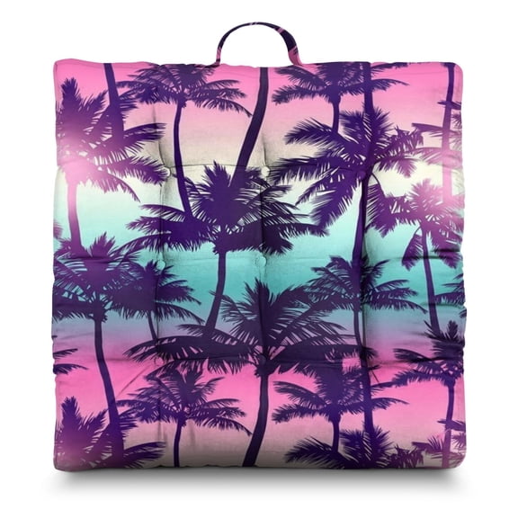 Boho Tropical Paradise Pillow – 22x22 Inch Square Seat Cushion, Dutch Velvet, Abstract Sunset & Leaves (Watercolor Wanderlust)
