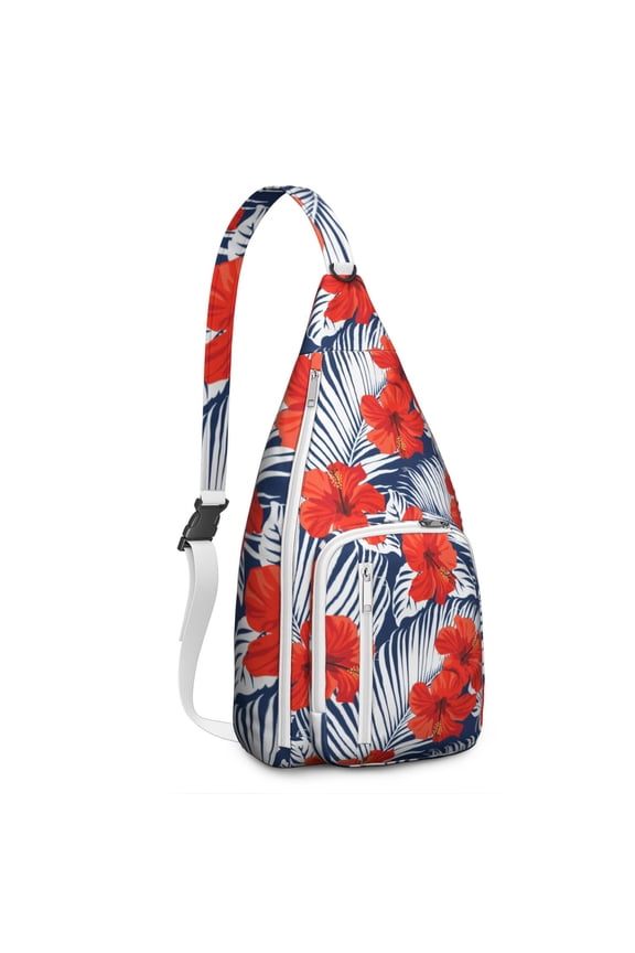 Tropical Sling Backpack - Lush Exotic Flowers Print Shoulder Bag, Compact Lightweight for Essentials