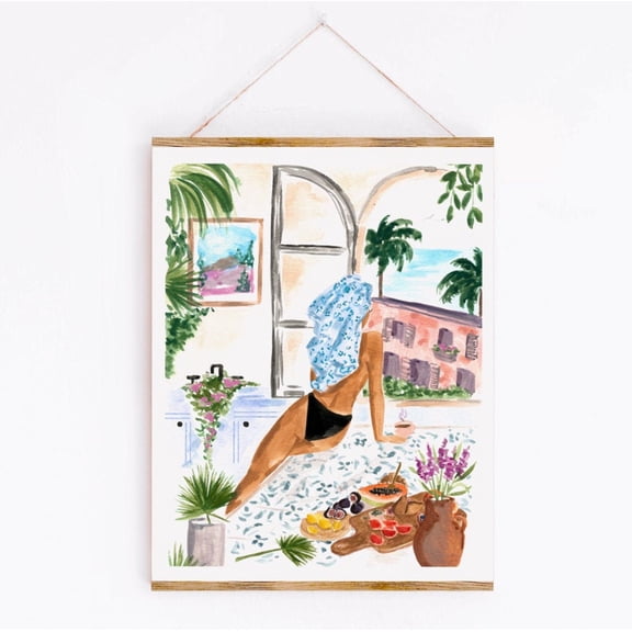 Boho Tropical Woman Art Print Palm Trees One, Unframed Paper Print