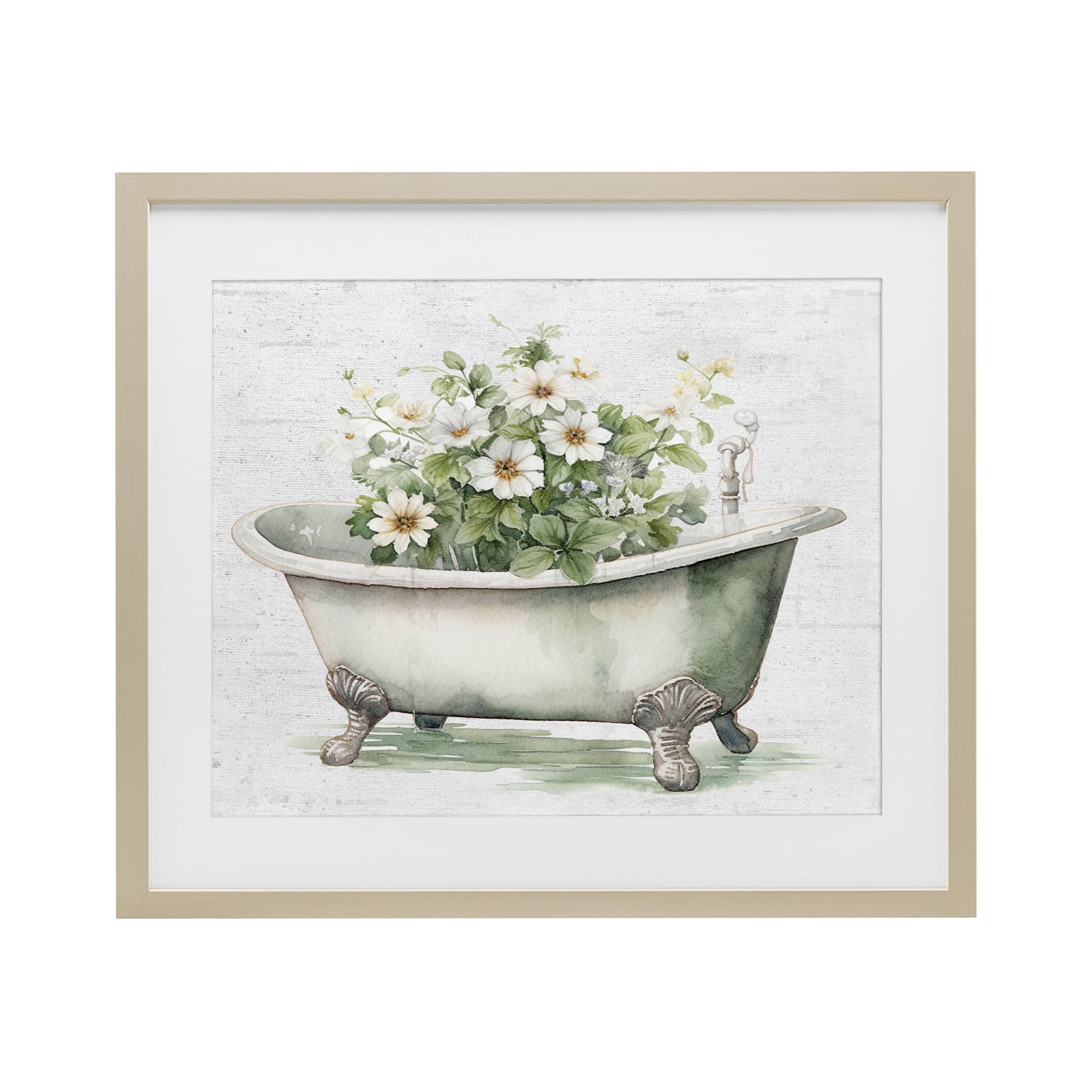 Boho Tub with Daisies Birch Framed Print Under Glass, design by Lettered and Lined