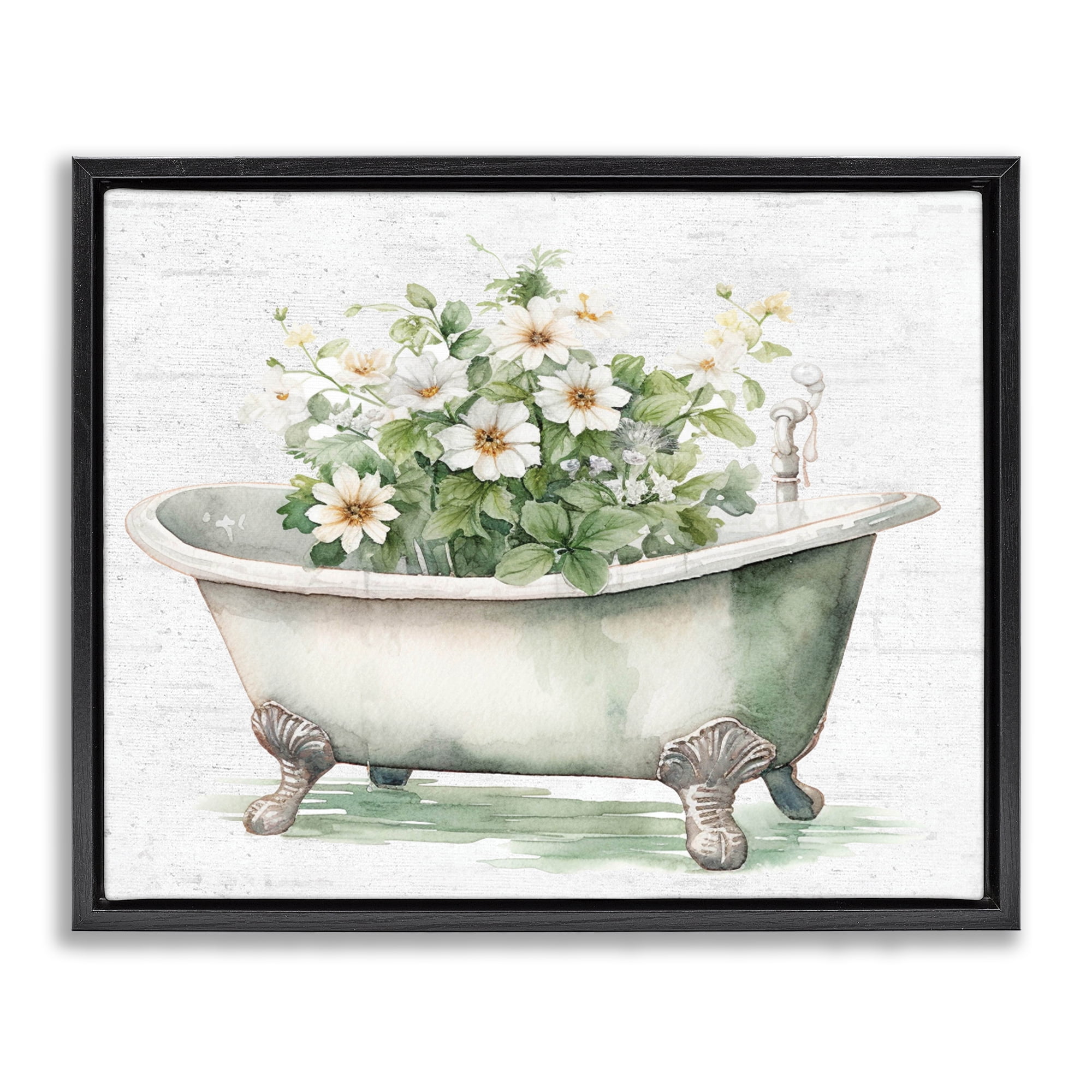 Boho Tub with Daisies Black Framed Floater Canvas Wall Art, design by Lettered and Lined