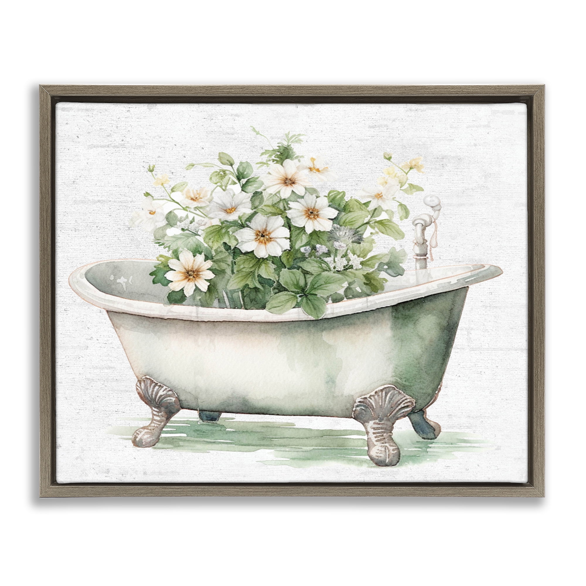 Boho Tub with Daisies Brown Framed Floater Canvas Wall Art, design by Lettered and Lined