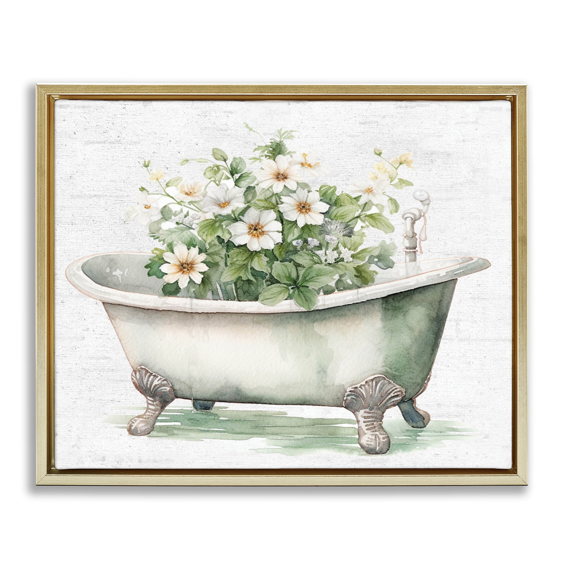 Boho Tub with Daisies Gold Framed Floater Canvas Wall Art, design by Lettered and Lined