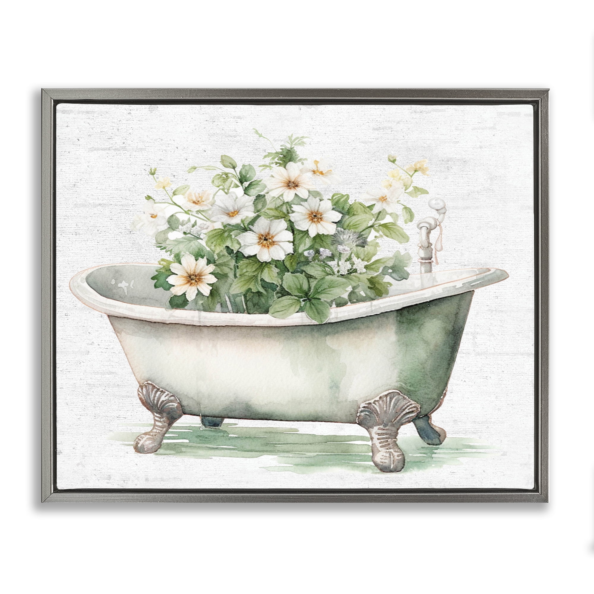 Boho Tub with Daisies Gray Framed Floater Canvas Wall Art, design by Lettered and Lined