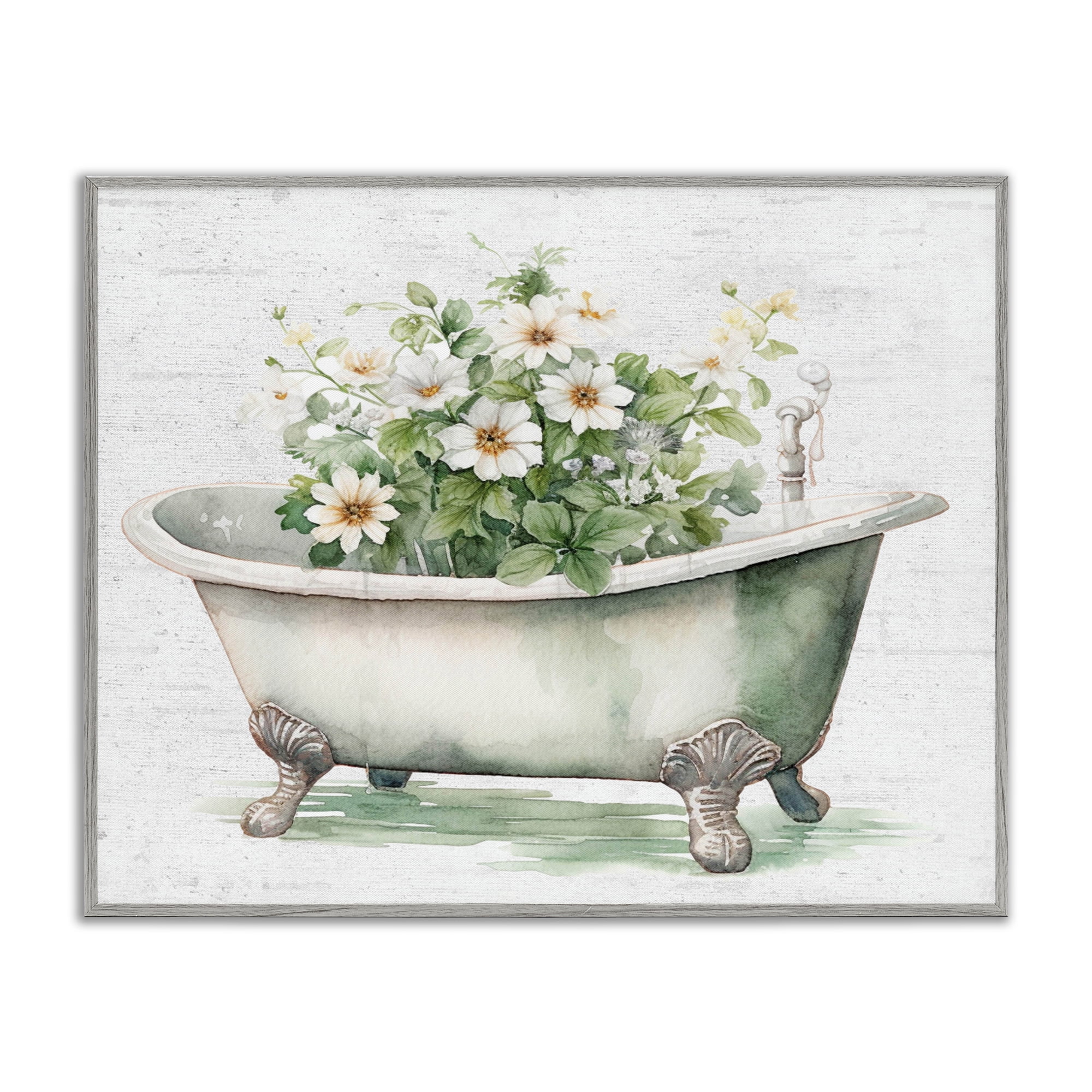 Boho Tub with Daisies Gray Framed Giclee Art, design by Lettered and Lined