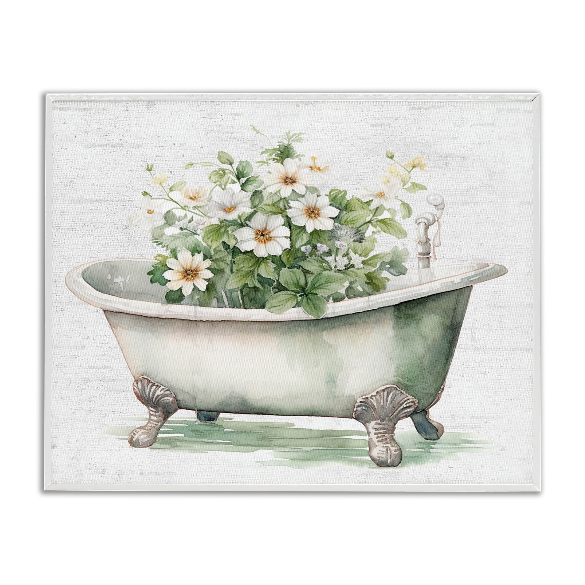 Boho Tub with Daisies White Framed Giclee Art, design by Lettered and Lined