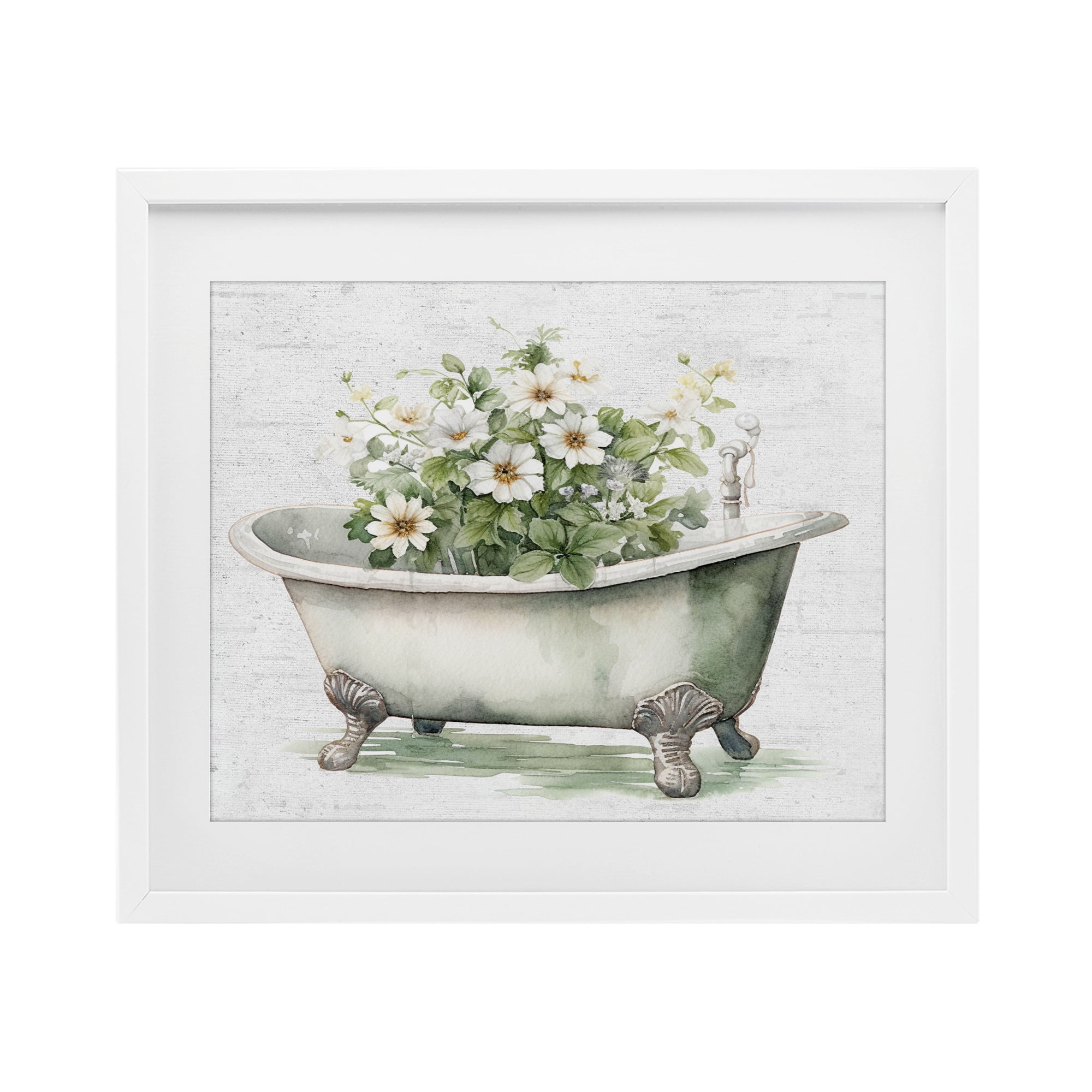 Boho Tub with Daisies White Framed Print Under Glass, design by Lettered and Lined