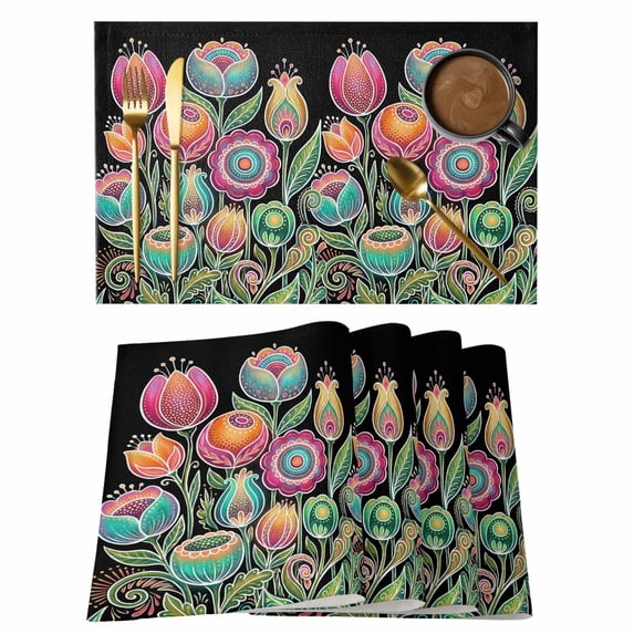 Boho Tulip Flower Placemats Set of 12 Spring Watercolor Abstract Floral Plant Place Mats Indoor Wipeable Table Mats Washable Dining Table Placemats for Kitchen Holiday Party Home Decor 13x19 Inch