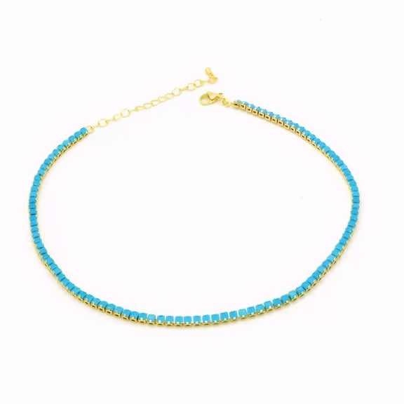Immemorialm Boho Turquoise Bead Necklace with Extender Chain Women Summer Beach Choker