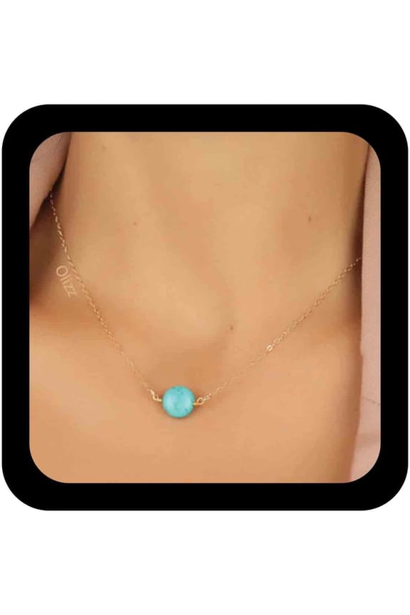 Boho Turquoise Choker Necklace Round Turquoise Bead Necklace Blue Gemstone Necklace Round Pendant Necklace Necklaces Chain Jewelry[m9251]
