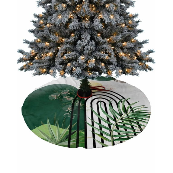 Boho Turquoise Christmas Tree Skirt 36 Inches Large Christmas Skirt Tree, Modern Geometric Abstract Palm Leaf Tree Skirt Christmas Decorations for Fireplace Party Holidays Indoor Outdoor
