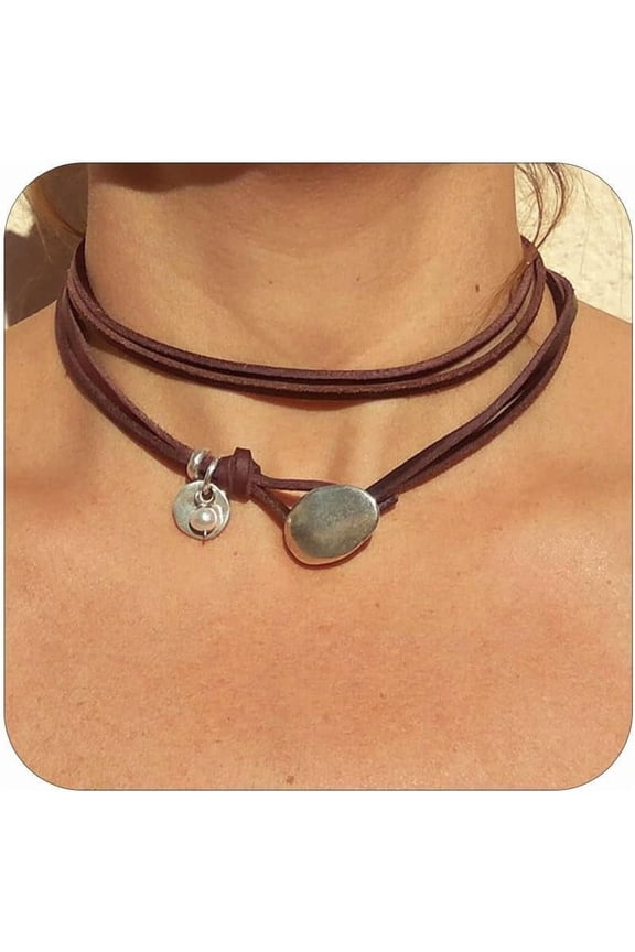 Boho Turquoise Necklace Western Necklaces for Women Country Concert Outfits Layered Black Brown Leather Choker Western Cowgirl Outfits Jewelry