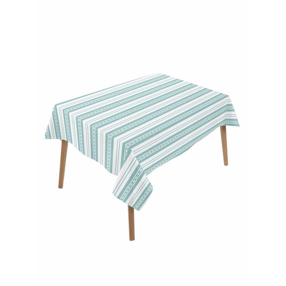 Boho Turquoise Stripe Table Cloth, Waterproof Tablecloth for Rectangle Tables, Abstract Geometric White Minimalist Reusable Washable Fabric Table Cover for Restaurant Kitchen Dining Tables 52"x70"