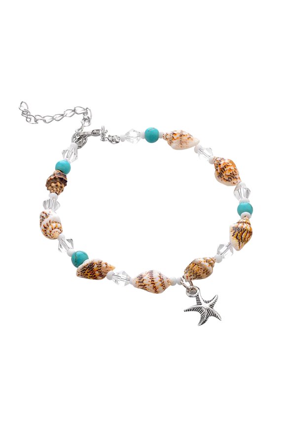 Boho Turquoise Summer Beach Pendant Anklet Vintage Conch Beaded Anklet, Alloy Black One Size, Lightweight, Great for Daily Collocation or Gift