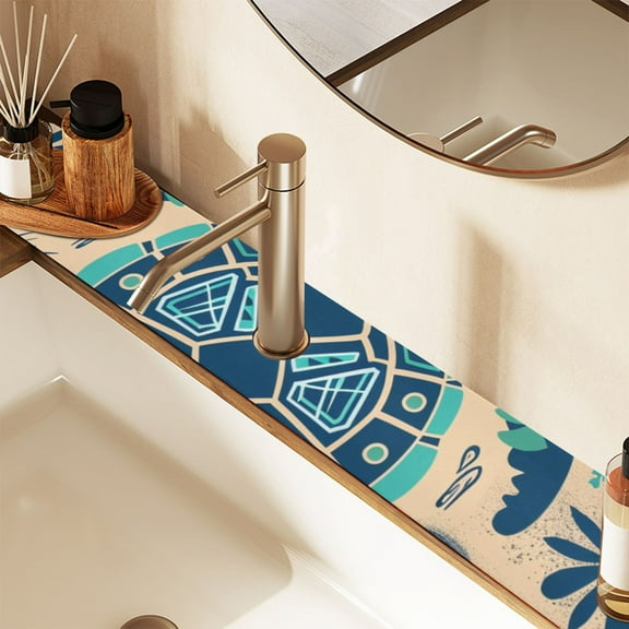 Boho Turtle Sink Splash Guard Faucet 30x5.4in Drying Mat Drying Mat Absorbent Pad for Bathroom Kitchen 1PCS