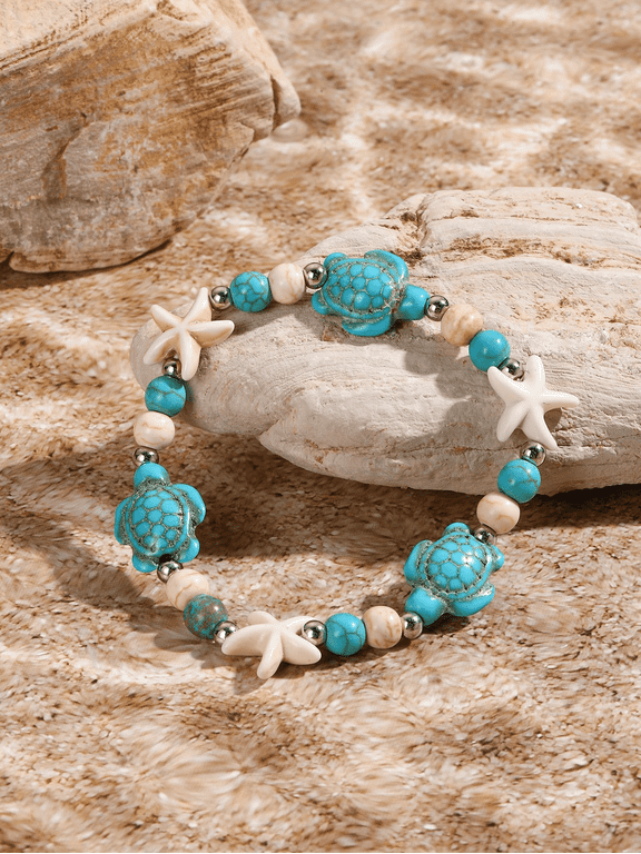 Boho Turtle Starfish Shell Evil Eye Beach Ankle Bracelets Necklace Adjustable Summer Ocean Bracelets Jewelry for Women
