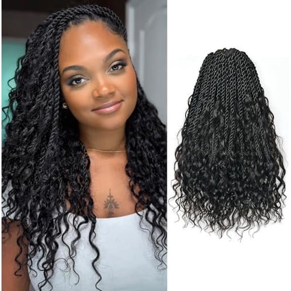 Boho Twist Human Hair Curls - 14 Inch 8 Packs Miracle Knots Crochet Hair For Black Women Pre-looped Crochet Braids Black Braiding Hair Extensions (14 Inch, 1B-8P)