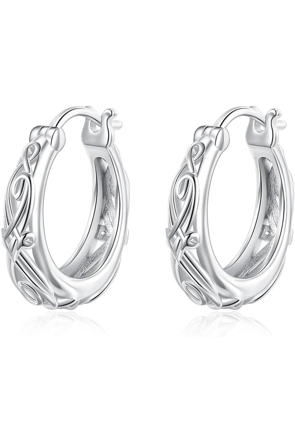 Boho U Shape Filigree Earrings for Women 925 Sterling Silver Filigree Hoop Earrings Silver Heart Vines Hoops Bohemian Jewelry Gift for Wife Mother Birthday Christmas