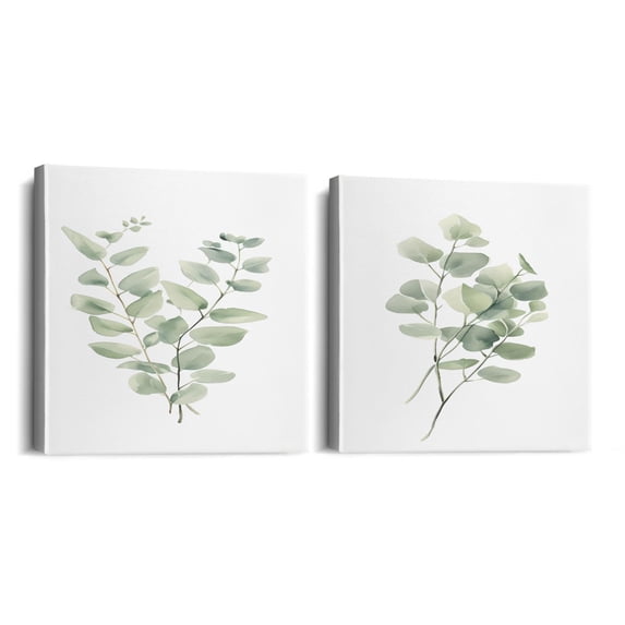 Boho UNFRAMED Minimalist Eucalyptus Leaves Watercolor Wall Decor Modern Bathroom Decor for Office Bedroom Kitchen Dining Room 12x12 Inch 2PCS