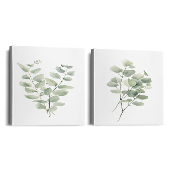 Boho UNFRAMED Minimalist Eucalyptus Leaves Watercolor Wall Decor Modern Bathroom Decor for Office Bedroom Kitchen Dining Room 12x12 Inch 2PCS